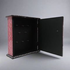 Wooden wall-mounted key holder box featuring intricate hand-painted designs, combining functionality and aesthetics.
